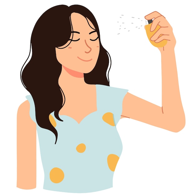 woman applying sunscreen or skin care spray on her face illustration