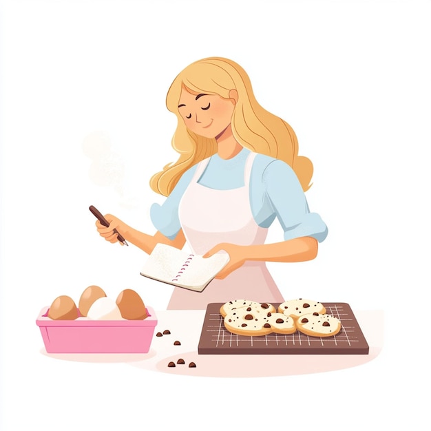 Vector woman in apron baking cookies