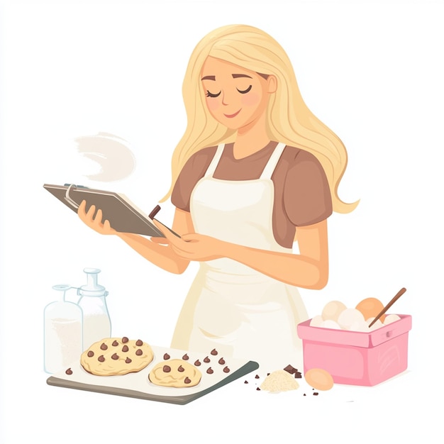 Vector woman in apron baking cookies