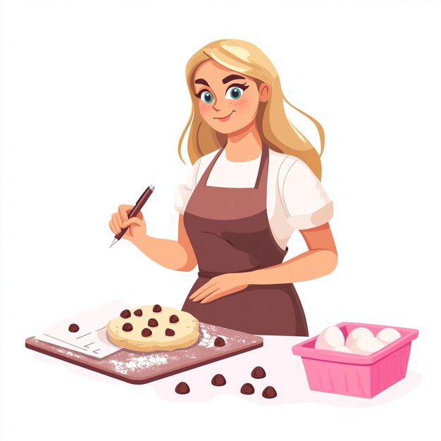 Vector woman in apron baking cookies