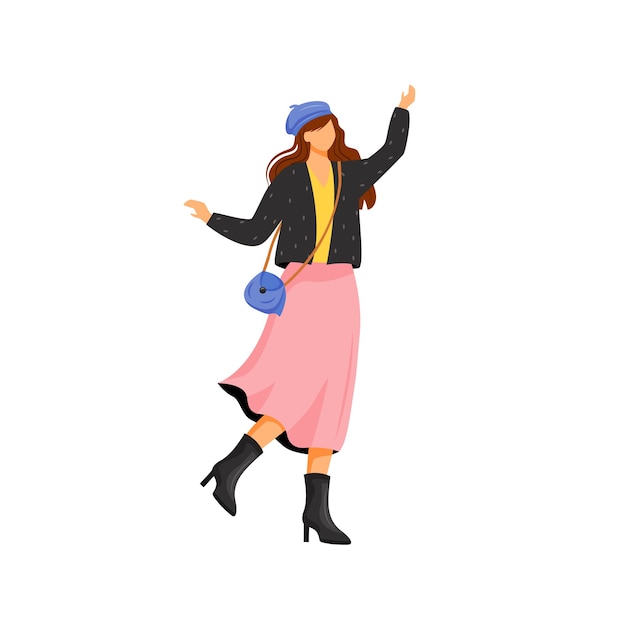 Woman in autumn outfit flat design color faceless character