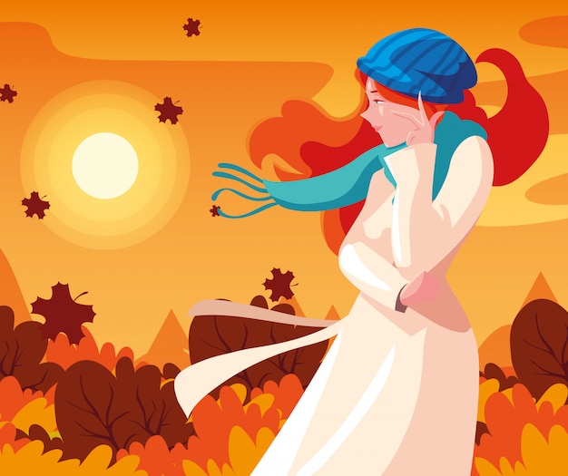 Woman in autumn vector design