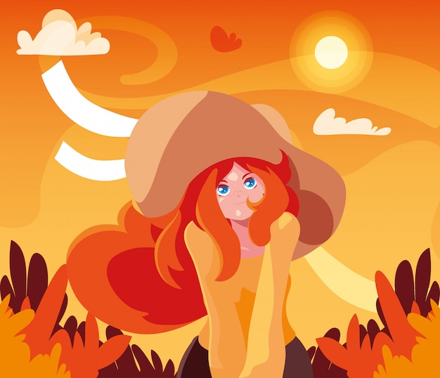 Woman in autumn vector design