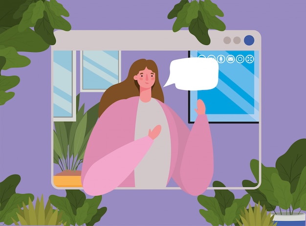 Woman avatar with bubble on website in video chat  design