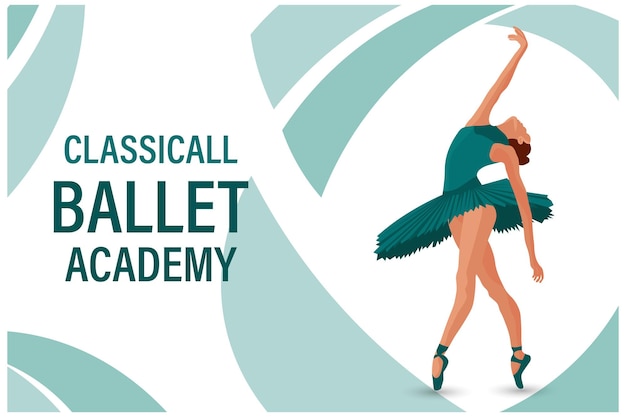 Woman ballerina on abstract background with text Classical ballet academy poster