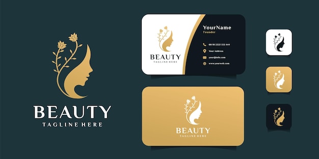 Woman beauty face flower logo design with business card template Logo can be used for icon brand identity spa collection feminine and business company