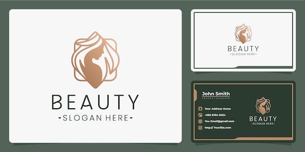 Woman beauty luxury logo design and business card