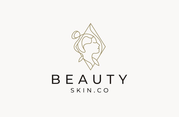 Woman beauty with line style logo icon design template flat vector illustration