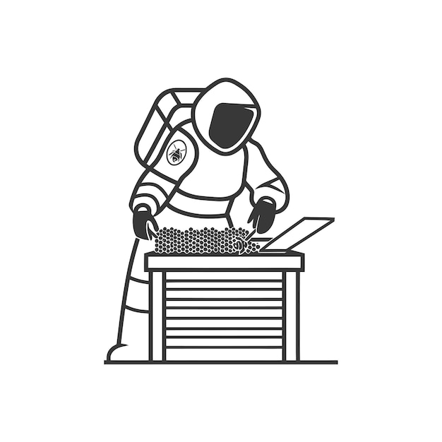 Vector woman beekeeper in action minimalist line art icon logo symbol