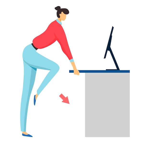 Vector woman bending over to pick up a fallen object near her desk office accident employee dropping items