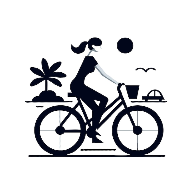 Woman on bike vector minimalistic isolated illustration