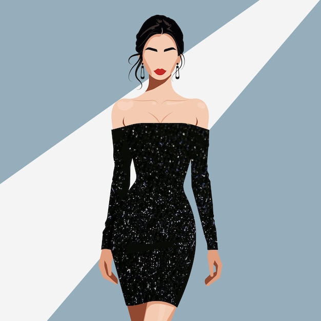 Vector a woman in a black dress with a red lipstick on the back