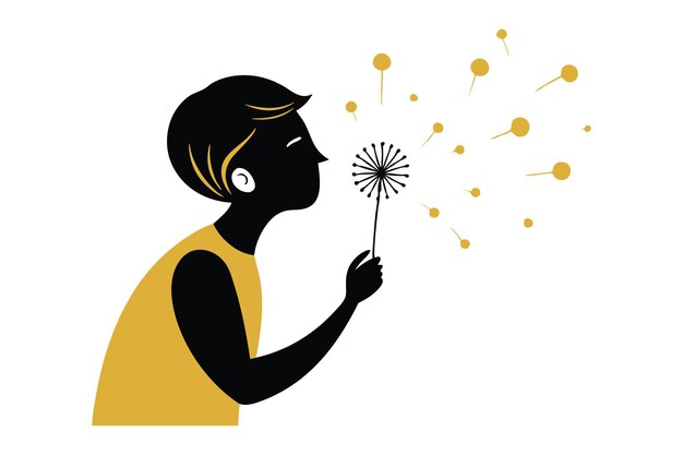 Vector woman blowing dandelion seeds symbolizing hope dreams and new beginnings in vector illustration