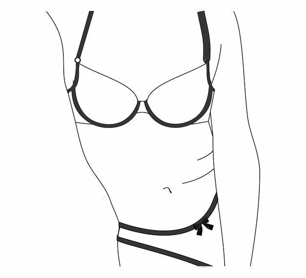 Woman Body Line Drawing, Minimal Female Figure, Woman silhouette, Woman in lingerie