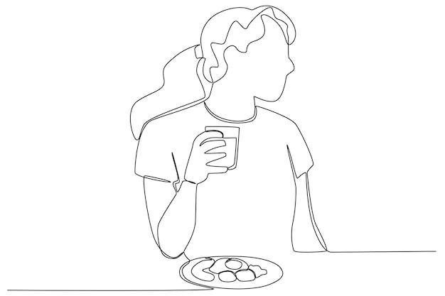 A woman breakfast in the morning Breakfast oneline drawing