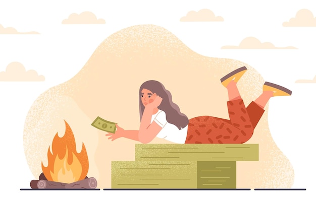 Woman burns bills