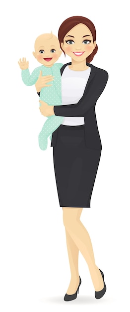 Woman in business clothes holding newborn baby vector illustration