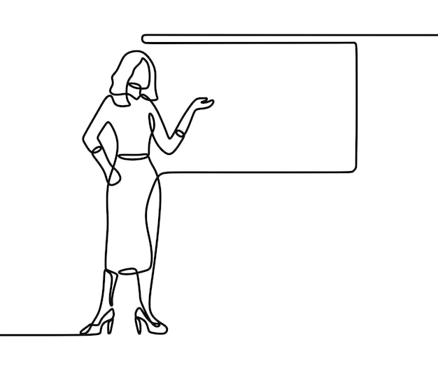 Woman business presentation oneline continuous single line art