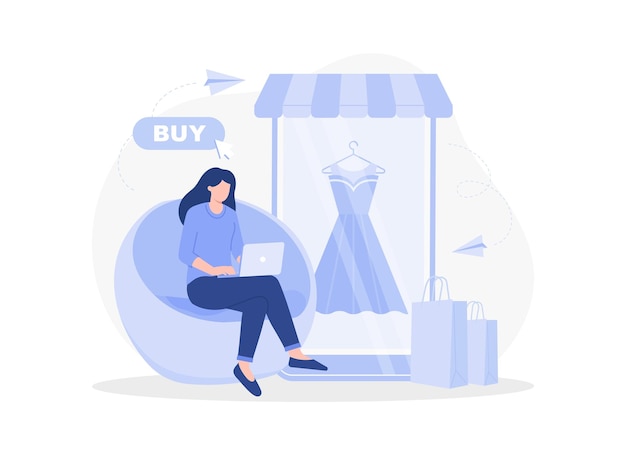 A woman buys things in an online store online shopping Modern vector flat illustration