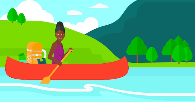 Woman canoeing on the river.