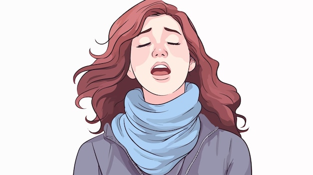 Woman Caring for Sore Throat Doodle Illustration