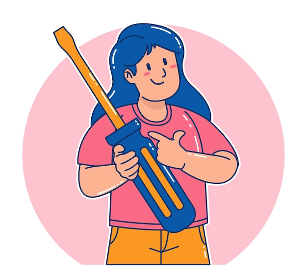 A woman carries a screwdriver