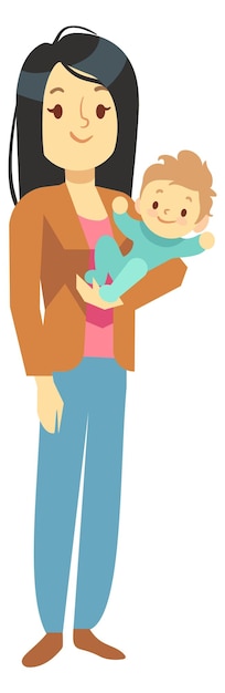 Vector woman carry baby happy mother parent and kid