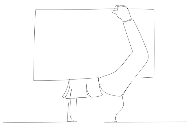 Woman carry blank board Single continuous line art