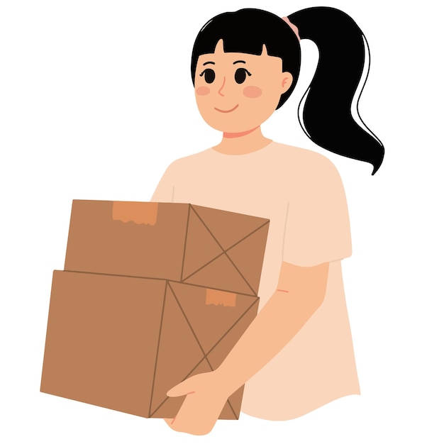 Woman carry a box moving concept illustration