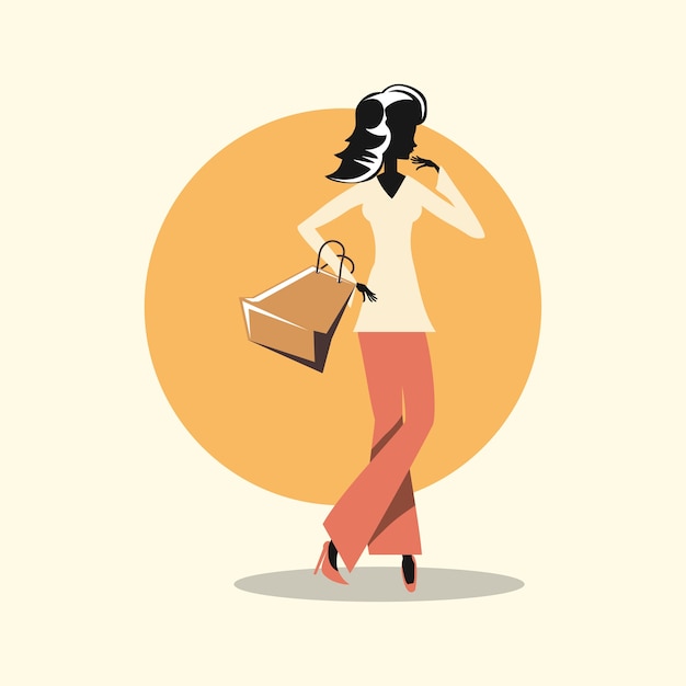 woman carrying shopping bag retro style 