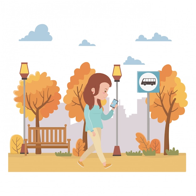 Woman cartoon and bus stop design