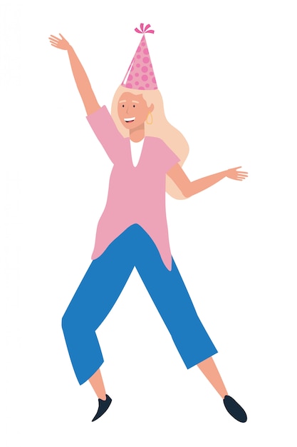 Vector woman cartoon with party hat 