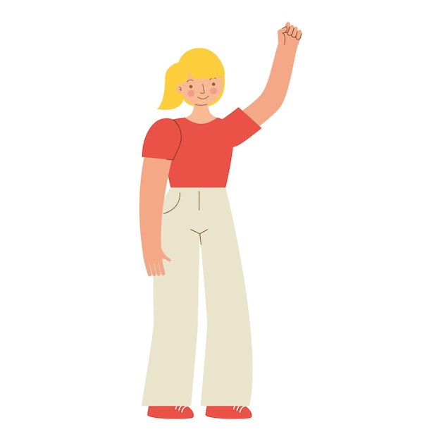 woman cartoon with up arm isolated over white background. vector illustration