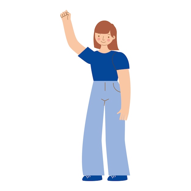 woman cartoon with up arm isolated over white background. vector illustration