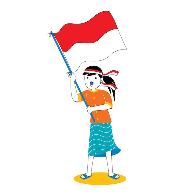 woman celebrate indonesia independence day in flat design style