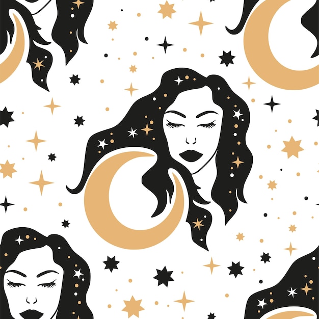 Woman celestial seamless pattern