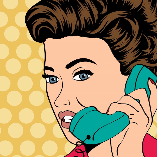 woman chatting on the phone, pop art illustration