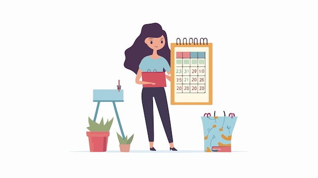 Woman Checking Calendar Vector Illustration