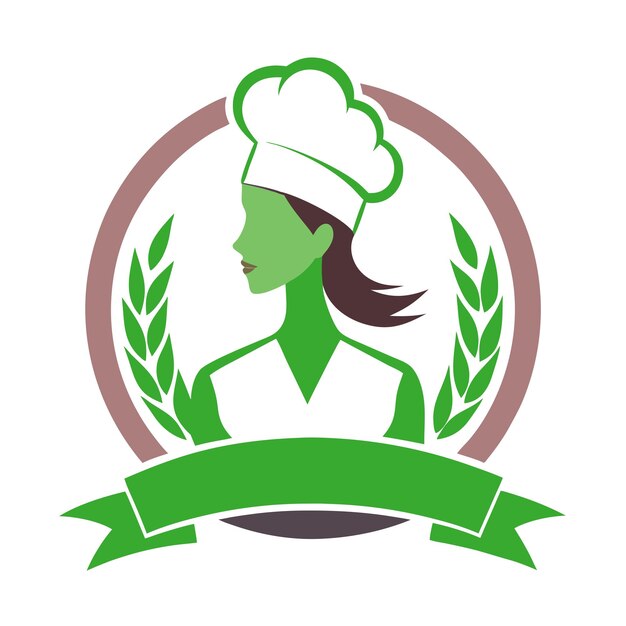 Vector a woman in a chef hat with a green ribbon around her head