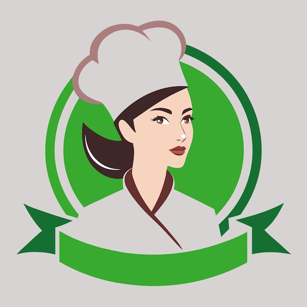 a woman in a chef hat with a green ribbon around her neck