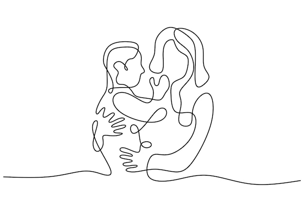 woman and child one line drawing for Happy Woman's Day Family parenthood banner