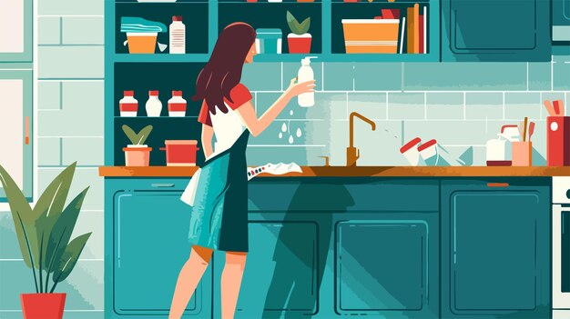 Vector woman cleaning cupboard with tissue paper