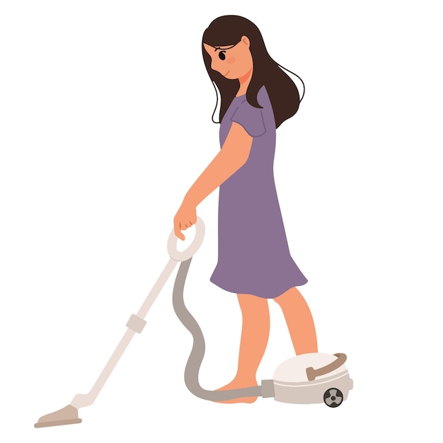 Woman cleaning room with vacuum cleaner illustration