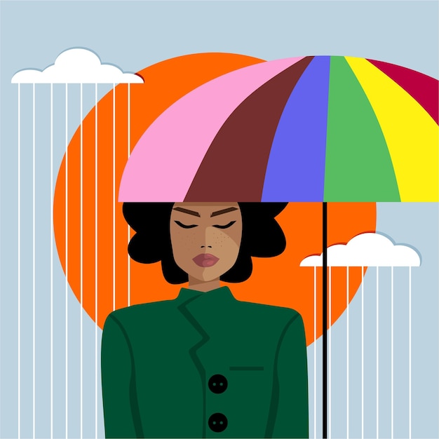 Woman under a colorful umbrella