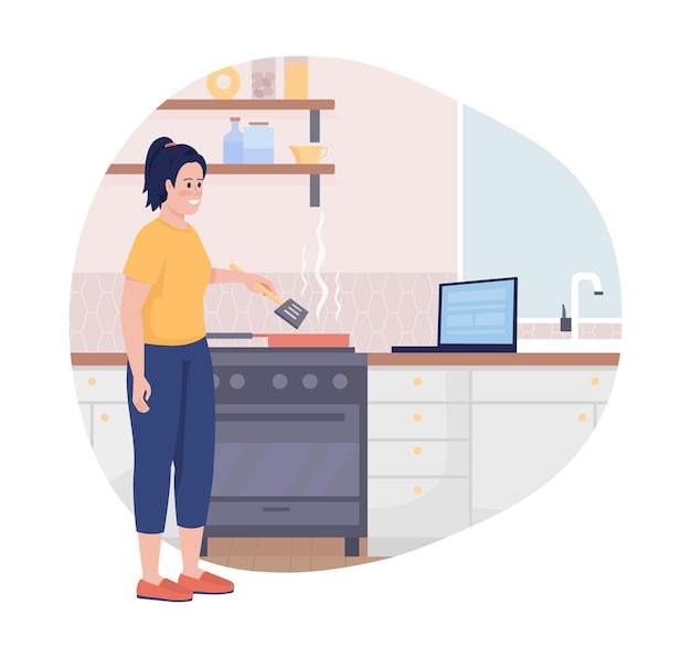 Woman cooking 2D vector isolated illustration