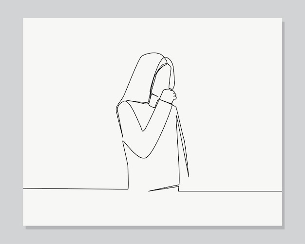 Woman cough gesture line art or continuous one line illustration