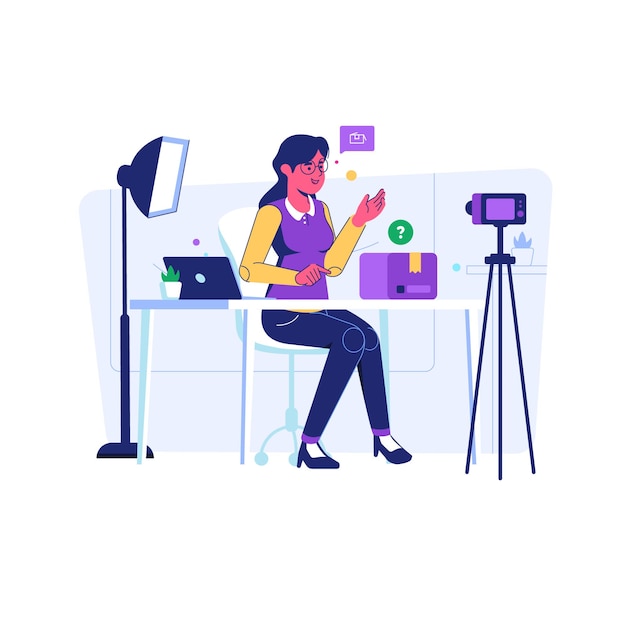 Woman Create Youtube Instagram Content , Flat Cartoon Style