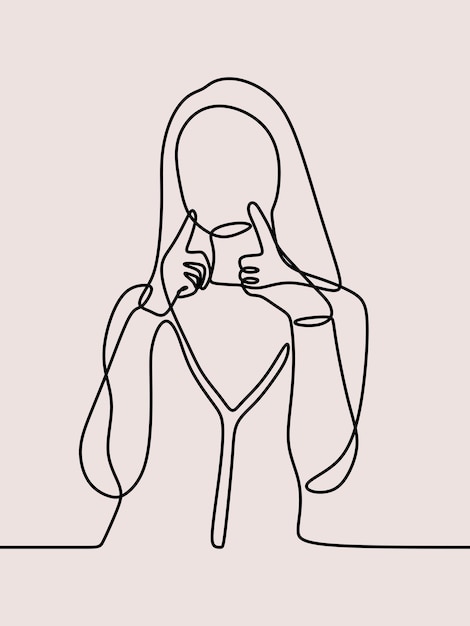 Woman do cute pose oneline continuous single line art