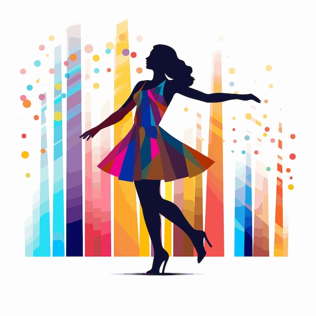 Woman dancing amidst vibrant and colorful club lights Vector illustration