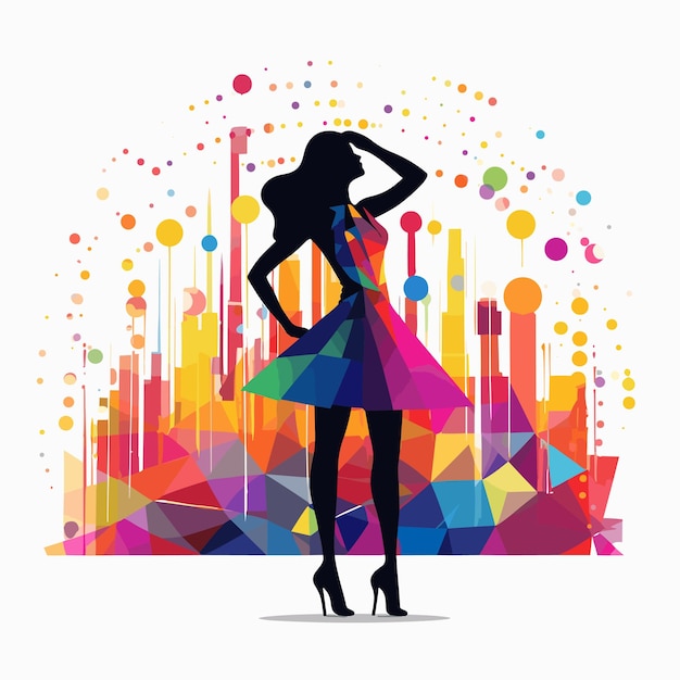 Woman dancing amidst vibrant and colorful club lights Vector illustration